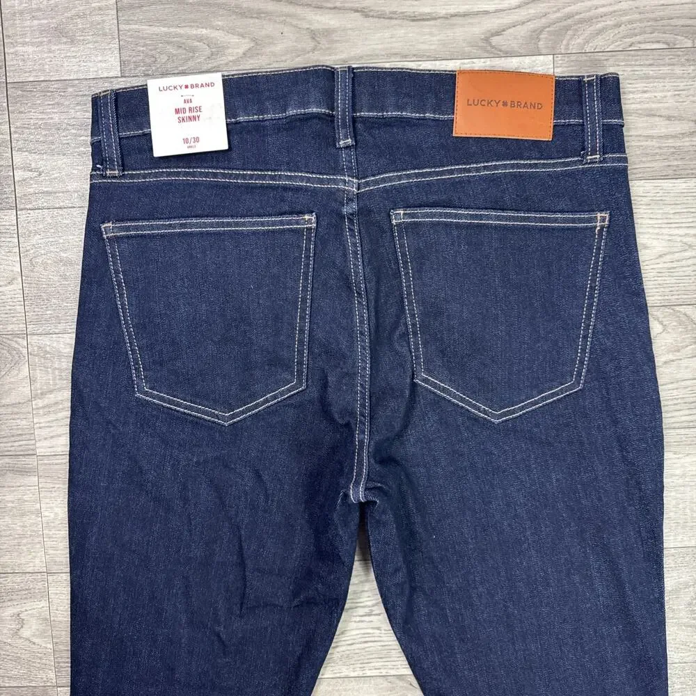 Lucky Brand Ava Mid Rise Skinny Denim Jeans Dark Wash sz 10/30 Ankle